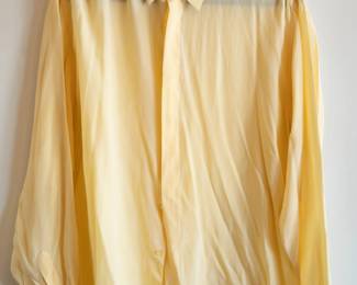 David Michaels men's silk long sleeve pale yellow button front shirt, made in Hong Kong