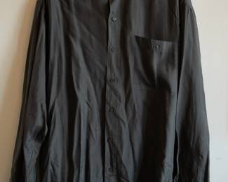 Bogari Studio men's black silk long sleeve button front shirt, size L