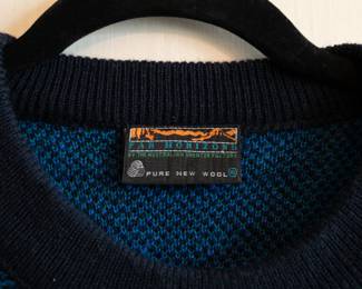 Closeup of a vintage Far Horizons Australian Sweater Factory 100% wool textured knit pullover sweater, size L