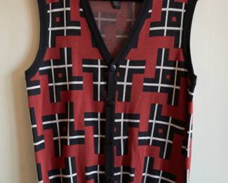 Vintage Buffalo David Bitton men's sweater vest, red with black and white geometric pattern, size LG