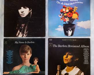 Vintage vinyl LP records: Barbra Joan Streisand; Barbra Streisand and Yves Montand original soundtrack On A Clear Day You Can See Forever; Barbra Streisand My Name is Barbra, and The Barbra Streisand Album