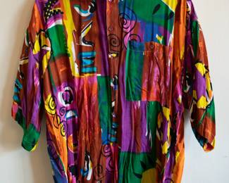Protest vintage men's short sleeve colorful abstract tropical print shirt, size L