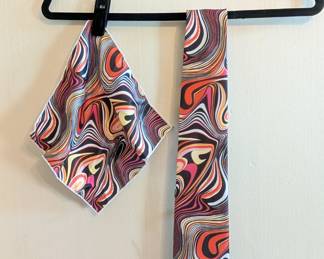 Barry Wang men's silk abstract multicolor neck tie and pocket square