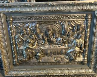 Ultima Cena de Jesus (Last Supper) in pewter reframed (original frame available)