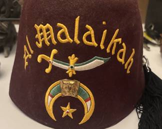 Vintage Al Malaikah Shriner Masonic Fez with tassel and pin