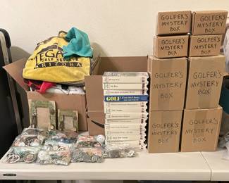Golf towels, bag tags, and miscellaneous