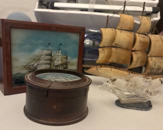 Ships - one vintage Italian carved horn w/four masts