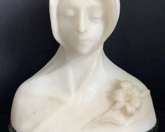19th Century Alabaster Bust And Marble Of Young Woman With Floral Broach