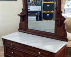 Antique Three Drawer Dresser With Marble Top
