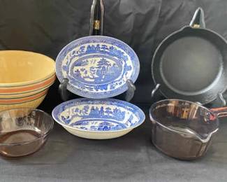 Kitchen Ware Assortment Including Lodge Vision Corning And Johnson Bros