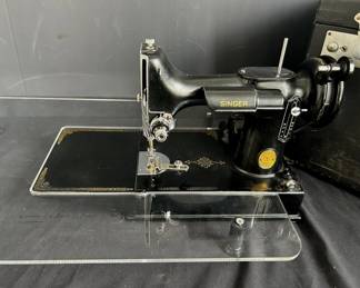 Vintage Singer Sewing Machine With Case And Acrylic Extension Table