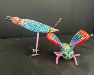 Oaxacan Hand Painted Carven Wooden Alebrijes Bird And Butterfly