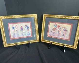 Pair Of Richard Zolan Victorian Prints In Gold Colored Frames