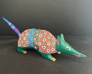 Oaxacan Hand Painted Carved Wooden Alebrije Armadillo
