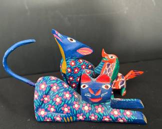 Oaxacan Hand Painted Carved Wooden Alebrijes Cat Dog Wolf
