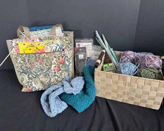 Knitting Bag With Needles Yarn Guides And Unfinished Projects