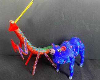 Oaxacan Hand Painted Carved Wooden Alebrijes Praying Mantis And Camel