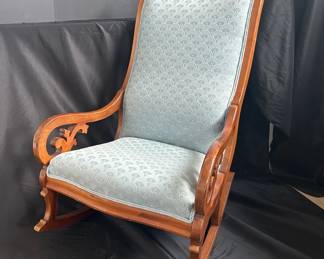 Vintage Carved And Upholstered Rocking Chair