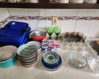 Storage Items, misc bowls, plates, glasses