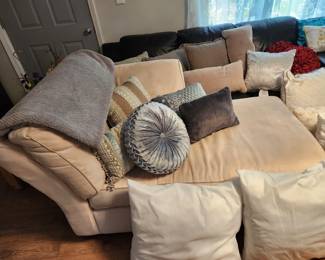 Chaise, throw pillows