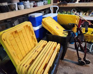 Bins, coolers, walker