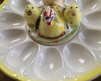 Vintage Deviled Egg Plate with 2Chicks S/P and the Hen