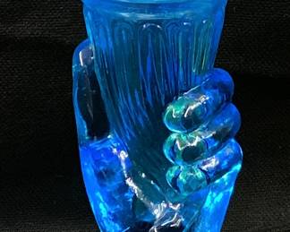 FENTON BLUE OPALESCENT MINI HAND BUD VASE