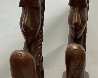 PAIR OF HAGENAUER STYLE SOUTH AMERICAN WOOD CARVED BUSTS