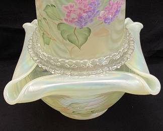 FENTON TOPAZ OPALESCENT HYDRANGEAS FAIRY LIGHT LAMP, SIGNED FRANK M FENTON, #13, FAMILY SIGNATURE SERIES w BOX & COA