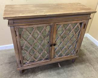 SOLID WOOD MIRRORED, DISTRESSED ACCENT CABINET,