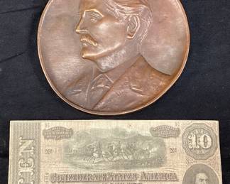 CONFEDERATE STATES OF AMERICA $10 BILL & PORTRAIT MEDALLION