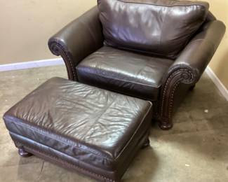 BERNHARDT LEATHER ARMCHAIR & OTTOMAN