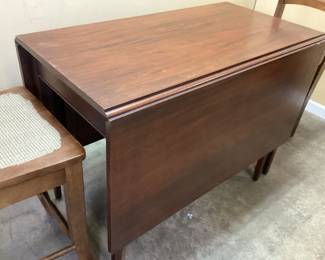 SOLID GENUINE MAHOGANY DROP LEAF DINING TABLE & 2 CHAIRS