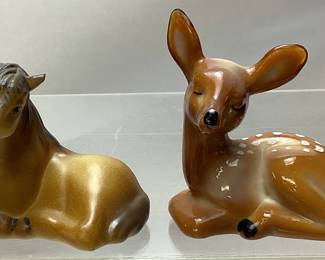 FENTON PNWFA 2010 HORSE & 2005 FAWN FIGURINES HAND PAINTED, SIGNED, PACIFIC NORTHWEST FENTON ASSOCIATION