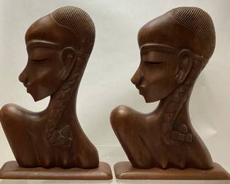PAIR OF HAGENAUER STYLE SOUTH AMERICAN WOOD CARVED BUSTS