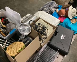 TABLE LOT, KITCHENWARE, UTINSILS, HORNETS & PANTHERS SHIRTS