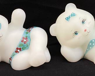 FENTON MALE & FEMALE RECLINING BEARS FIGURINES,