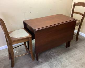 SOLID GENUINE MAHOGANY DROP LEAF DINING TABLE & 2 CHAIRS
