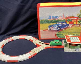 VTG. TIN CAR & RACE TRACK SET w BOX
