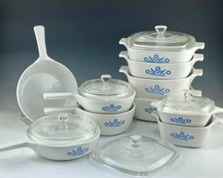 Collection of Vintage Blue Cornflower Corning Ware, 15 Pc