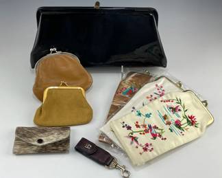 Vintage Black Patent Leather Clutch, Coin Purses More