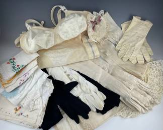 Vintage Handkerchiefs, Gloves, Corselette And Kid Leather Gloves