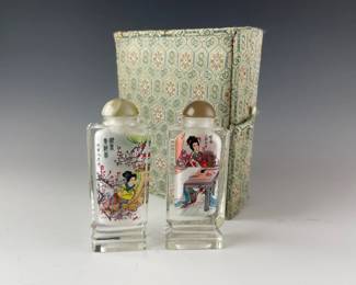003 Chinese Reverse Hand Painted Snuff Bottles, Pair