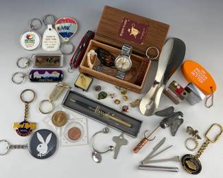 Vintage Mens Timex Watch, Harrords Pen, Tie Tacs, Keychains, Lighters More