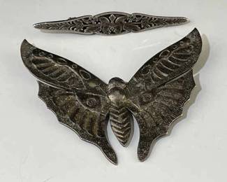 Sterling Butterfly Pin and Art Nouveau Style Bar Pin