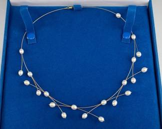 004 Adi Paz Designer 14K Yellow Gold And Pearl Necklace