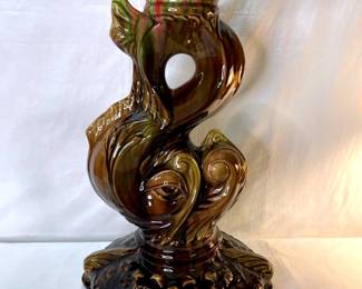 Weller Blended Majolica 1900s Pottery Swans Fish Lion Head Garden Pedestal