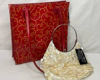 Handmade Tooled Leather Tote and Shell Kisslock Frame Purse, Made In India