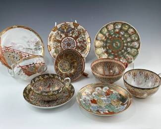 Japanese Porcelain Satsuma Kutani Ware Tea Cups And Saucers