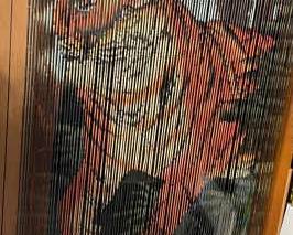 Beaded Bamboo Curtain with Painted Tiger Design